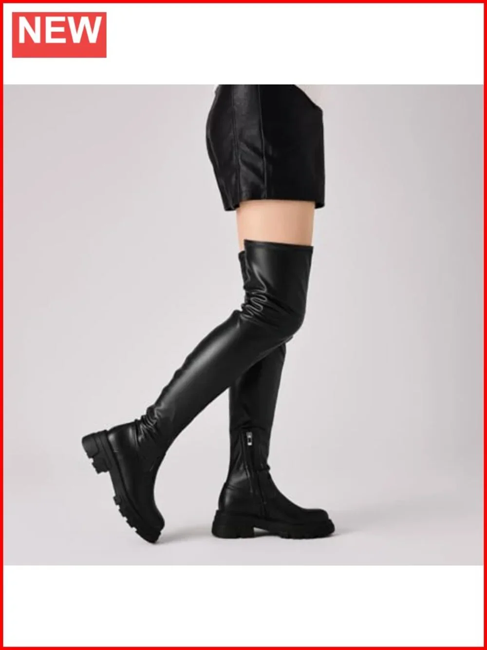 Thigh High Platform Boots Chunky Heel Stretchy Over Knee Lug Sole